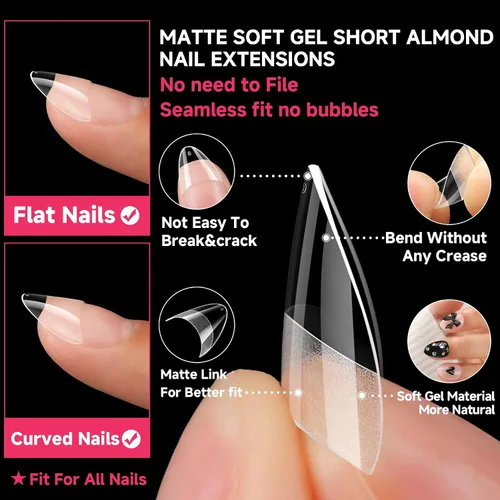 Vista 4 de UNA GELLA Puntas de uñas de gel de almendra cortas: 504 puntas de uñas
