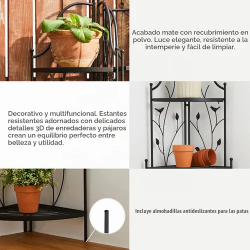 Vista 4 de Glitzhome Soporte para plantas de esquina de metal negro de 4 niveles de 52 pulgadas de alto