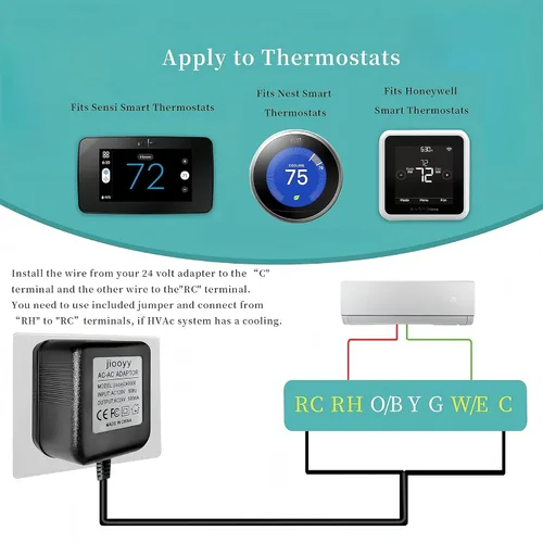 Vista 5 de Adaptador de corriente de timbre de 24 voltios - Adaptador de cable C de 16.4 pies, transformador de timbre compatible con Ring, Nest Hello, Wyze