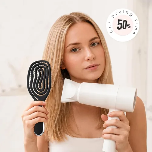 Vista 7 de AIMIKE Cepillo de pelo en espiral para cabello fino, cepillo desenredante Negro clásico