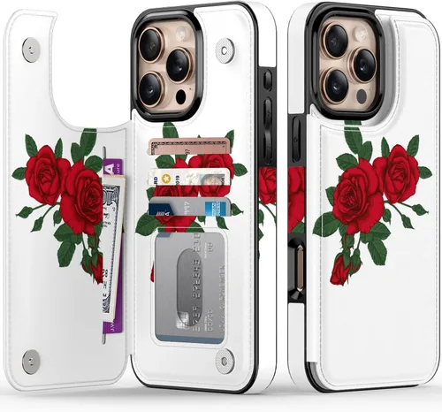 Vista 12 de FUNMIKO Funda tipo cartera para iPhone 13 con tarjetero, bloqueo RFID, protección de grado militar y obras de arte impresas con rayos UV, cierre