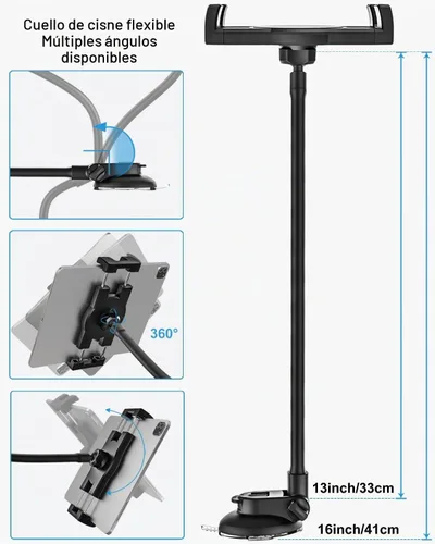 Vista 4 de Soporte para tablet para parabrisas de tablero de automóvil [brazo largo de cuello de cisne] Soporte de iPad con ventosa para automóvil, soporte