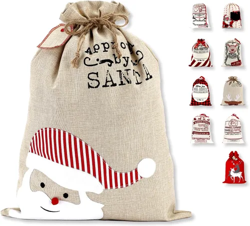 Vista 12 de LessMo - Saco de Navidad para Papá Noel, Bolsa de regalo de Navidad grande con cordón, reutilizable, personalizada para el almacenamiento