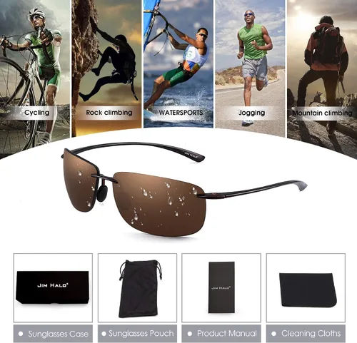 Vista 6 de JIM HALO Gafas de sol deportivas para hombres y mujeres marco sin montura TR90 para correr pescar ciclismo conducir
