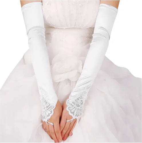 Vista 5 de Guantes perforados, longitud de noche para mujer, codo sin dedos, elásticos, guantes largos de ópera, guantes de esquí para hombre