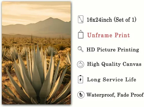 Vista 3 de Arte de pared de paisaje del desierto, arte en lienzo de agave, imágenes de cactus del desierto, cuadros de fotografía de naturaleza, cuadros