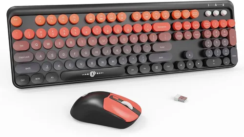 Vista 9 de Combo de teclado y ratón inalámbricos, teclado de máquina de escribir inalámbrico de tamaño completo de 2.4 GHz con teclas redondas para Windows