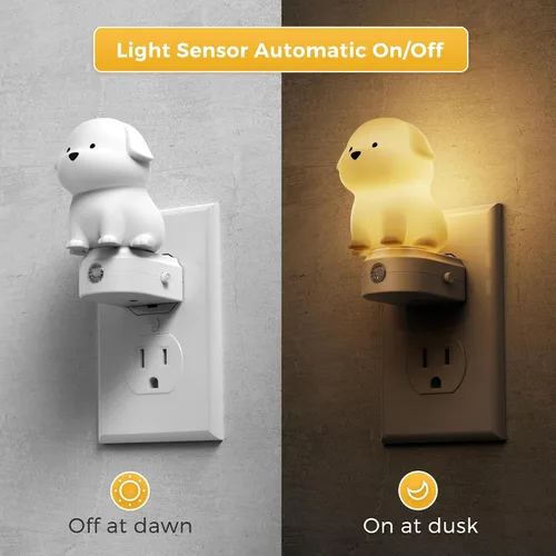 Vista 3 de L LOHAS LED - Luz nocturna enchufable para niños, luces nocturnas 3D de cachorros lindas con sensor de atardecer a amanecer, 1600K/2700K/5000K 3CCT