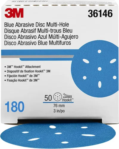 Vista 27 de 3M 3M-36142 Hookit disco abrasivo azul multi-agujero, 3" 80 Grado