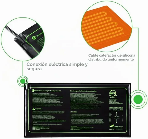 Vista 6 de MET - Tapete térmico para semillero certificado, factor de semillas, resistente al agua, duradero, tapete térmico de estación de germinación
