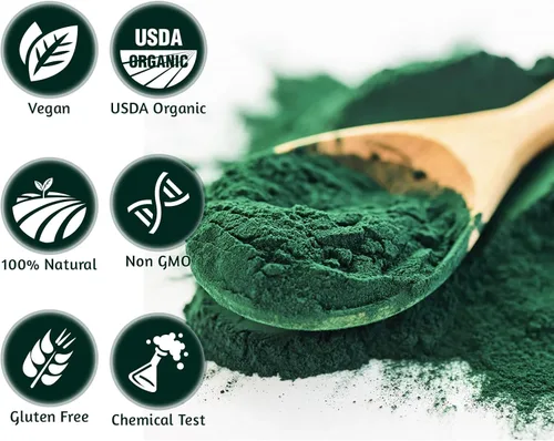 Vista 4 de Espirulina en polvo orgánica, 32 onzas, certificado USDA, 100% puro y natural, sin OMG, sin gluten, desintoxicante y potenciador de energía, rico