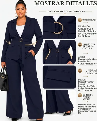 Vista 5 de Conjunto de 2 piezas para mujer, talla grande, para negocios, casual, para Azul marino