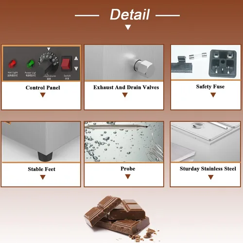 Vista 10 de Olla para derretir chocolate con capacidad de 12 litros de capacidad, máquina calentadora de chocolate eléctrica con tanque Bain Marie (plata