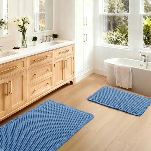 Vista 40 de JIUZHEN Tapete de Baño Mejorado con Diseño de Gofre Súper Absorbente Tapetes de Baño Antideslizantes Alfombras de Baño Lavables a Máquina de Secado