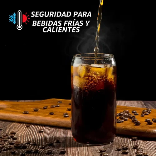Vista 5 de SENTVEND Vasos para beber de 16 onzas con tapas de bambú y popote de vidrio, 8 vasos de vidrio, vasos de café helado de cerveza, lindos vasos