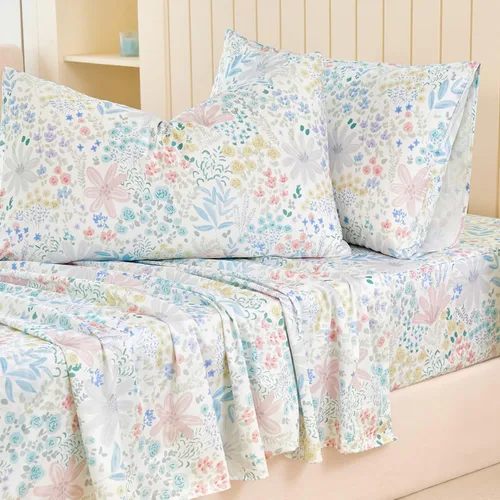 Vista 52 de Zusbest Juego de sábanas florales de 100 % algodón percal, color naranja y amarillo, juego de sábanas suaves y transpirables con diseño botánico