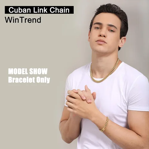 Vista 3 de Collar o pulsera de eslabones cubanos con cierre de caja de diseño para hombres de 0.236 in, 0.315 in, 0.394 in, 0.472 in, 0.591 in, 0.709 in, oro