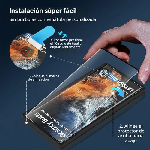 Vista 7 de AACL [Compatible con huellas dactilares] [Paquete de 3] Protector de pantalla de vidrio templado curvado 3D para Samsung Galaxy S22 Ultra 5G