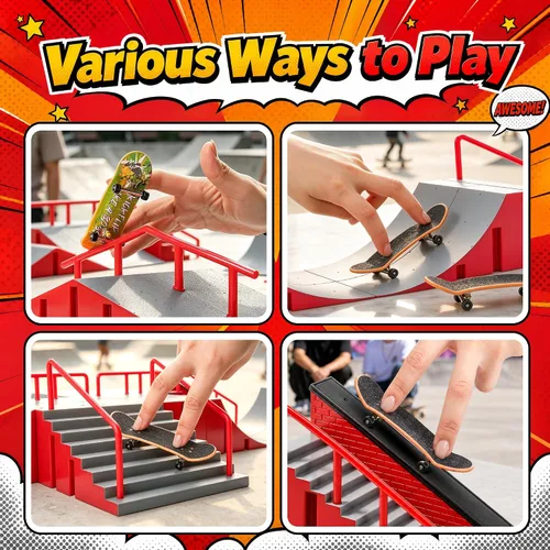 Vista 3 de Kit de patinaje para patinaje con 15 rampas, patinetas de 6 dedos
