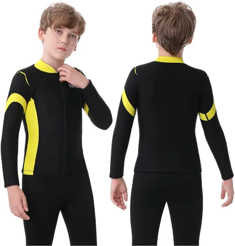 Vista 7 de Trajes de neopreno para niños, 0.118 in, de manga larga, con cremallera frontal, para niños y niñas, para mantener el calor en deportes acuáticos
