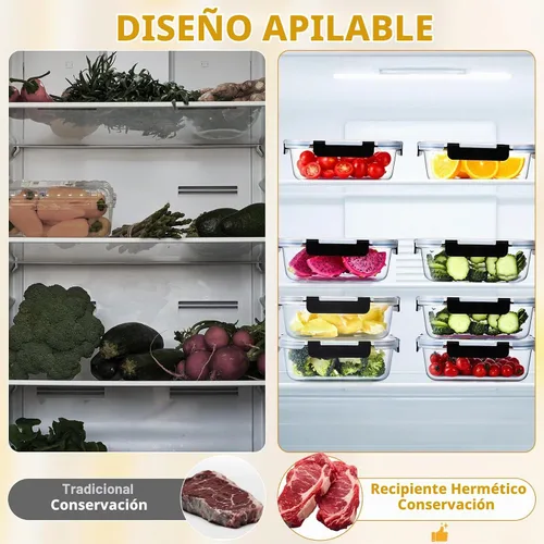 Vista 6 de Recipientes de vidrio para almacenamiento de alimentos con tapas 27OZ Negro