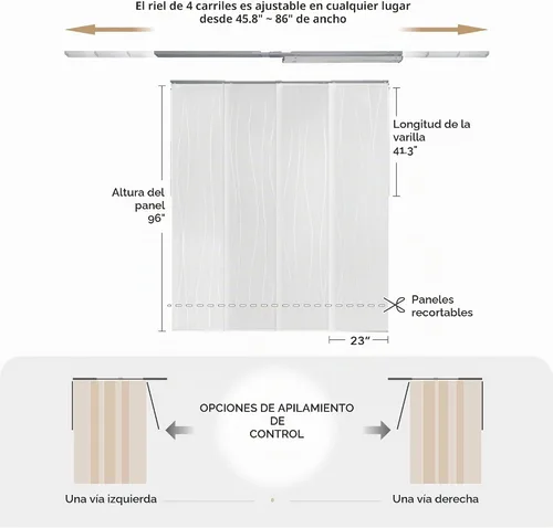Vista 5 de GoDear Design - Panel de filtro de luz para persianas, color blanco, 45.8-86 x 96 pulgadas, Catch Me Persianas de panel de filtrado de luz blanca