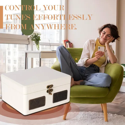 Vista 7 de RetroBeat Time Vintage - Caja de música portátil - CD con altavoces, transmisor Bluetooth, recargable, USB/AUX, regalo multimodo (blanco)