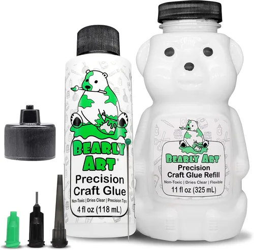 Vista 8 de Bearly Art Precision Craft Glue - Paquete de 4 onzas líquidas y 11 onzas líquidas de oso de repuesto - Kit de puntas incluido - Resistente a
