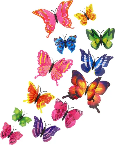 Vista 9 de Tupalizy 12 calcomanías de pared de mariposa 3D de alas dobles, calcomanías de bricolaje para decoración de ventanas, refrigerador, dormitorio