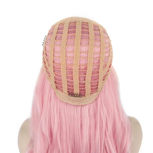 Vista 7 de IMSTYLE Peluca sintética larga y ondulada con encaje frontal rosa para mujer, línea capilar natural, para fiesta de cosplay, Halloween, resistente