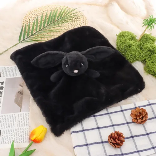 Vista 2 de Apricot Lamb Manta de conejo negro suave para bebés, manta de seguridad para bebés niños y niñas, bebés y niños pequeños, 13.8 x 13.8 pulgadas