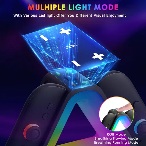 Vista 3 de Base de carga para controladores Switch2 Joy-Cons, estación de carga de 4 puertos con 7 modos de luz RGB, carga rápida para Nintendo Switch2