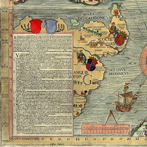Vista 8 de Mapa del mar de una Escandinavia por Olaus Magnus en 1527-39. Carta Marina. Suecia, Dinamarca, Noruega, Islandia y Finlandia