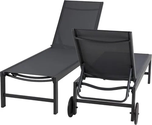 Vista 8 de QAQA - 2 tumbonas para exteriores con ruedas, silla de aluminio para patio con 5 posiciones ajustables para piscina, playa, patio, gris oscuro