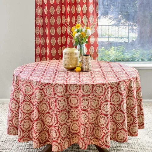 Vista 45 de Saffron Marigold Mantel redondo impreso a mano – Pink Dahlia Daydreams lujoso 100% algodón, lavable, para decoración del hogar, cocina, café o mesa