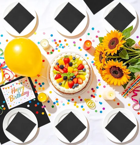 Vista 2 de Servilletas de cóctel negras de 2 capas, servilletas de bebidas, servilletas de postre, servilletas de papel desechables para bodas, fiestas