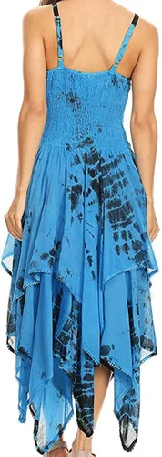 Vista 3 de NIUQI Womens Chic Summer Dresses Sleeveless Shoulder-Straps Tie-Dye Irregular Layered Handkerchief Hem Midi Dress