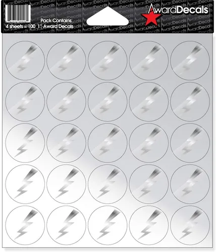 Vista 4 de Award Decals Juego de calcomanías de rayo (negro sobre transparente) (100 calcomanías de 1 pulgada), calcomanías originales Award Decals prémium