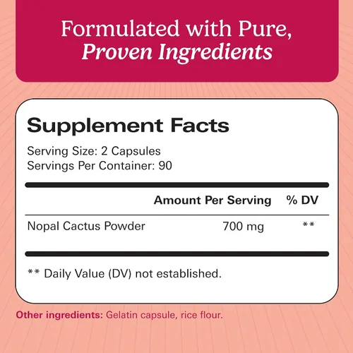 Vista 2 de Santo Remedio Nopal, suplemento dietético libre de azúcar y gluten, suplemento dietético de cactus de tuna, 700 mg, 180 cápsulas, 90 porciones por