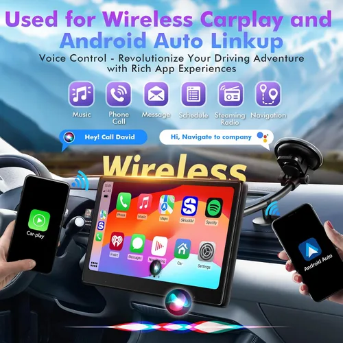 Vista 2 de Pantalla táctil de 10" para coche, utilizada para Apple Carplay inalámbrico Android Auto MirrorLink, estéreo de coche portátil con Bluetooth, cámara