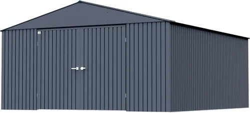 Vista 14 de Arrow Shed Elite - Cobertizo de almacenamiento de acero para exteriores de 14 x 16 pies de alto con puertas altas y puertas con cerradura