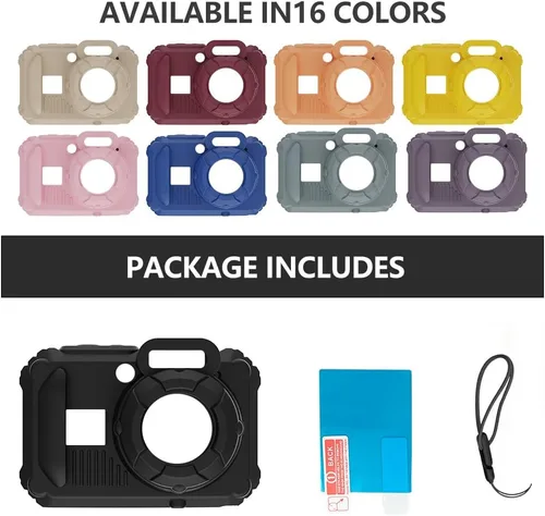 Vista 9 de Funda protectora de silicona para cámaras digitales Kodak Pixpro wpz2, con protector de pantalla y cordón, para accesorios Kodak Pixpro wpz2 - Negro