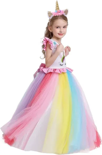Vista 71 de Disfraz de unicornio para niñas, vestido largo de tul con diadema, fiesta de cumpleaños, carnaval, cosplay