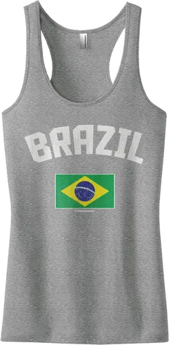 Vista 5 de Threadrock Camiseta sin mangas con espalda cruzada con bandera brasileña para mujer Gris-oscuro