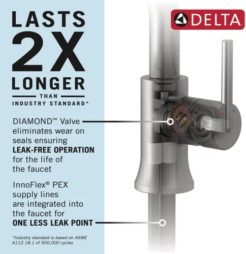 Vista 3 de Delta Faucet Grifo de baño moderno de un solo agujero, grifo de baño de una sola manija cromado, grifo de lavabo de baño, ensamblaje de drenaje