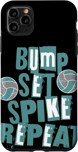 Vista 11 de iPhone 15 Parents Girls Volleyball Bump Set Spike Repeat Teal & Gray Case