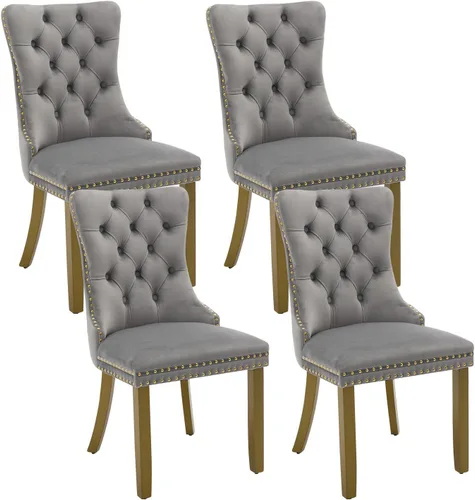 Vista 107 de Juego de 2 sillas de comedor de terciopelo beige, modernas sillas de cocina tapizadas
