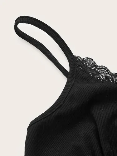 Vista 3 de MakeMeChic Camiseta corta sin mangas con cuello en V y ribete de encaje Y2K para mujer