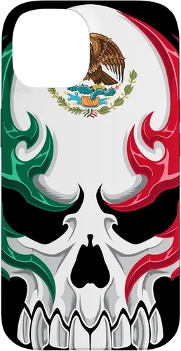 Vista 4 de Funda para iPhone 17 con diseño de bandera de México, diseño tribal de calavera mexicana