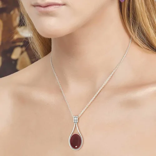 Vista 3 de JEWELOPORIUM Colgante de plata de ley 925 hecho a mano para mujer, 12 x 16 pulgadas, con piedras preciosas ovaladas, joyería de plata para regalo